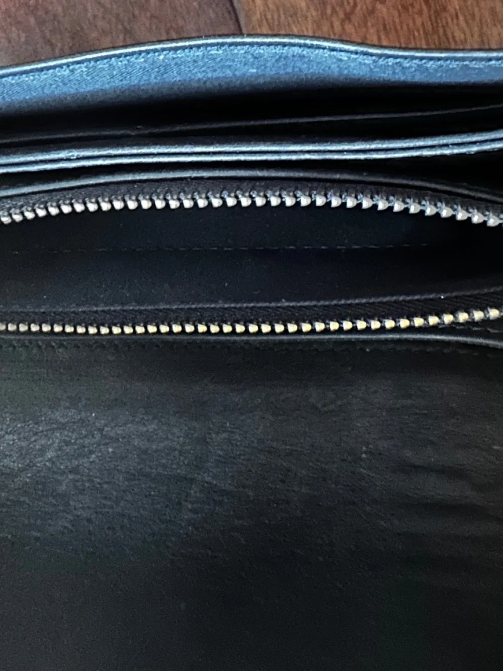 Sézane Black Leather Long Wallet – Double Snap Closure